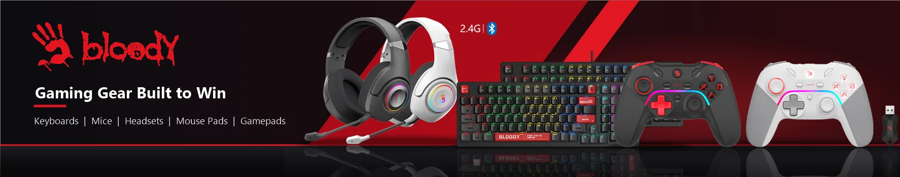 Bloody gaming gear: keyboards, mice, headsets, mouse pads and gamepads built to win.