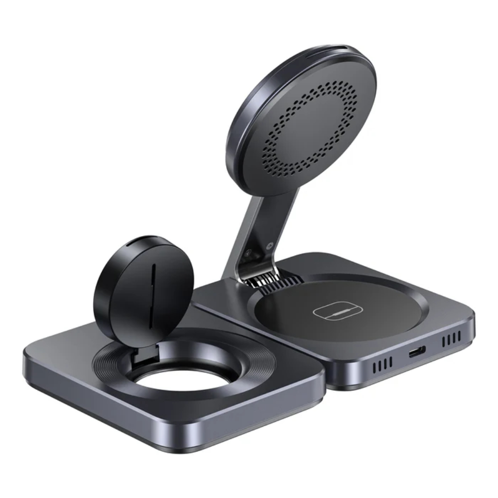 Unitek P1300AGY01 in folded position - One Chip Computers Unitek P1300AGY01 15W Qi2 Foldable 3-in-1 Charging Station