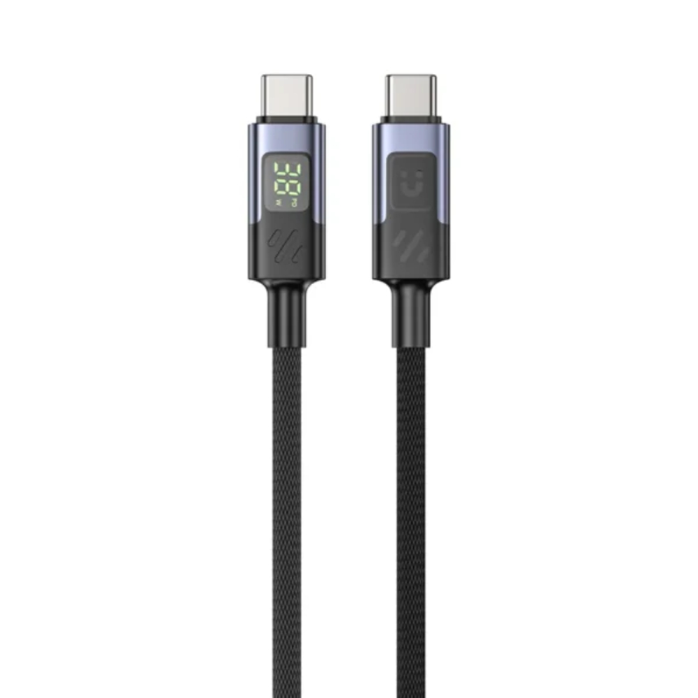 Unitek C14158ABK01-1M USB-C to C Charging Cable with LED Display 60W 1M Braided connectors - One Chip Computers Unitek C14158ABK01-1M USB-C to C Charging Cable with LED Display 60W 1M Braided connectors
