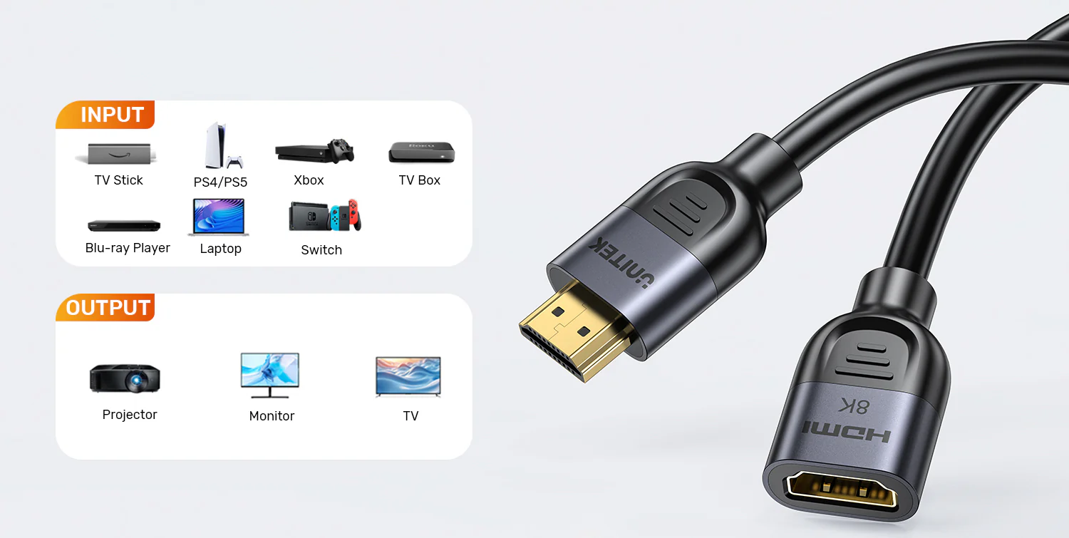 UNITEK C11091AGY01 HDMI Extension Cable 8K@60Hz 48Gbps
