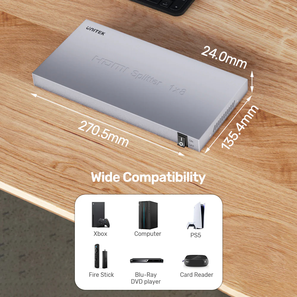 UNITEK-4K-HDMI-Splitter-1-in-8-Out-4K30Hz-Compatible-HDMI-14-06 - One Chip Computers