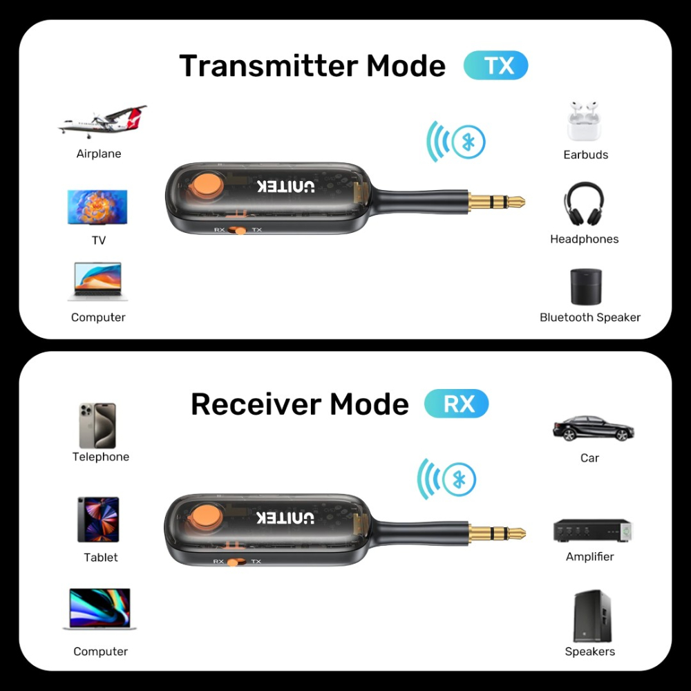 UNITEK-B1111A01-2-in-1-Bluetooth-Transmitter-Receiver-Bluetooth-53-10 - One Chip Computers