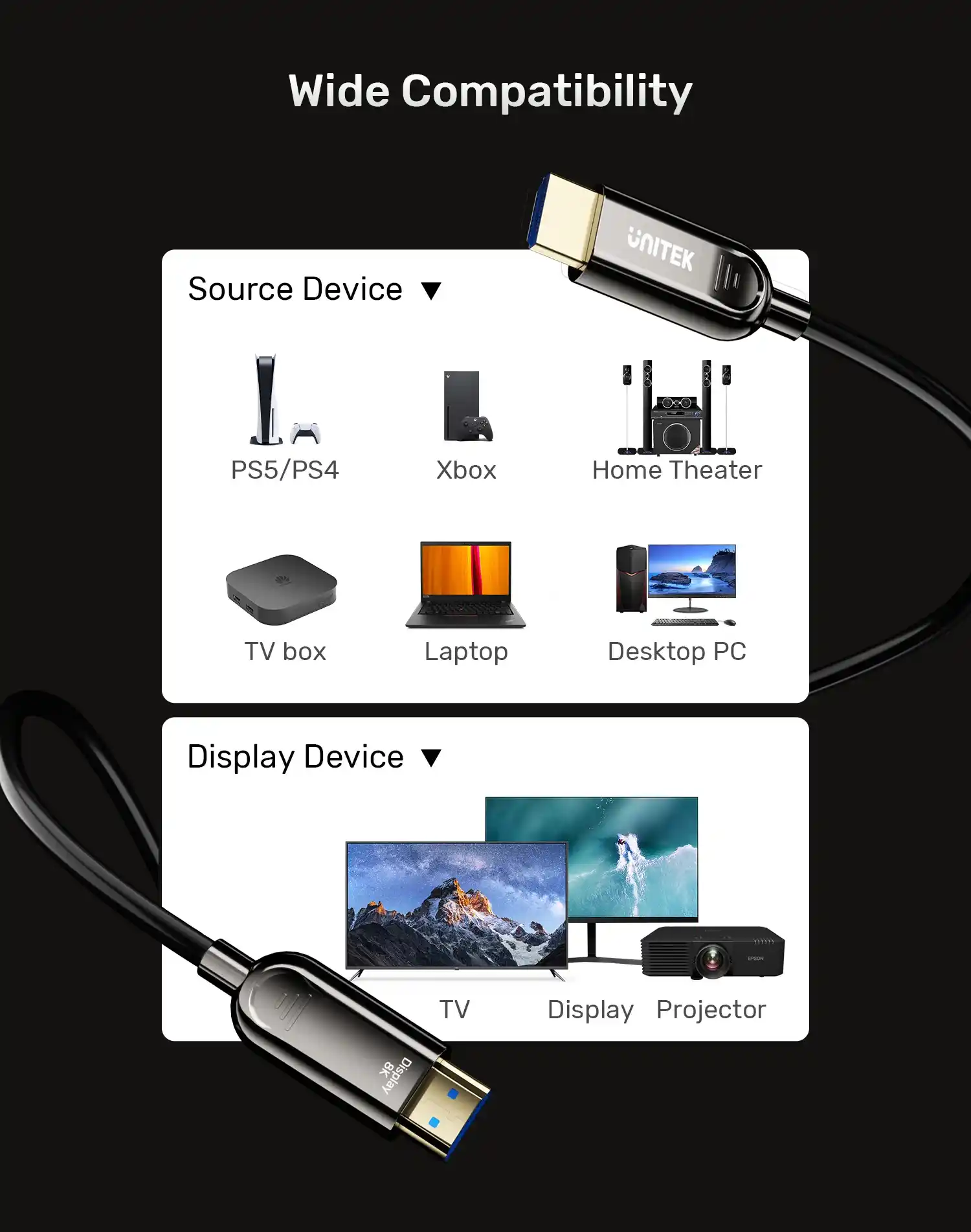 UNITEK C11085GY01 10M Fiber Optic HDMI Cable supports 8K@60Hz - One Chip Computers UNITEK C11085GY01 10M Fiber Optic HDMI Cable supports 8K@60Hz