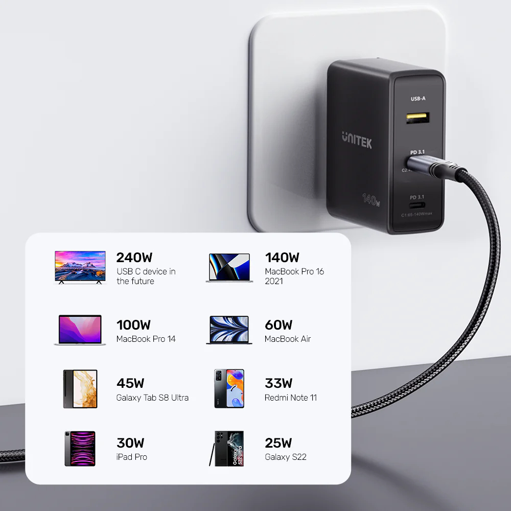 UNITEK-C14110GY-2M-240W-USB-C-to-USB-C-PD-31-Fast-Charging-Cable-07 - One Chip Computers