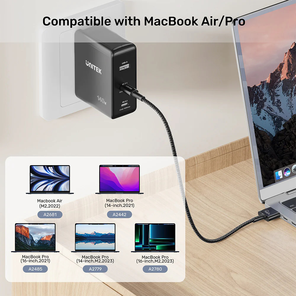 UNITEK-C14121BK-2M-USB-C-to-Magnetic-3-Charging-Cable-2-Meter-140W-08 - One Chip Computers