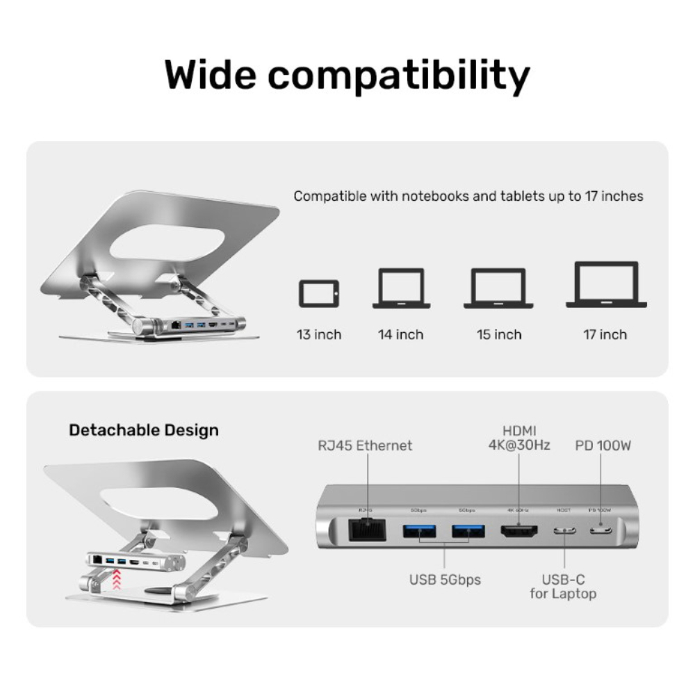 UNITEK-D1109B01-Laptop-Stand-with-Detachable-USB-C-Hub-10 - One Chip Computers