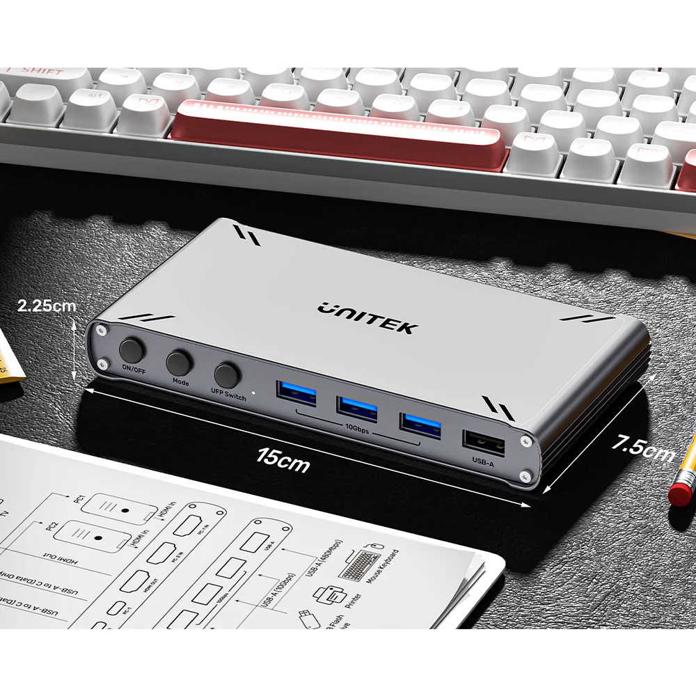 UNITEK-D1118AGY01-EU-USB-C-10Gbps-HDMI-KVM-Switch-09 - One Chip Computers