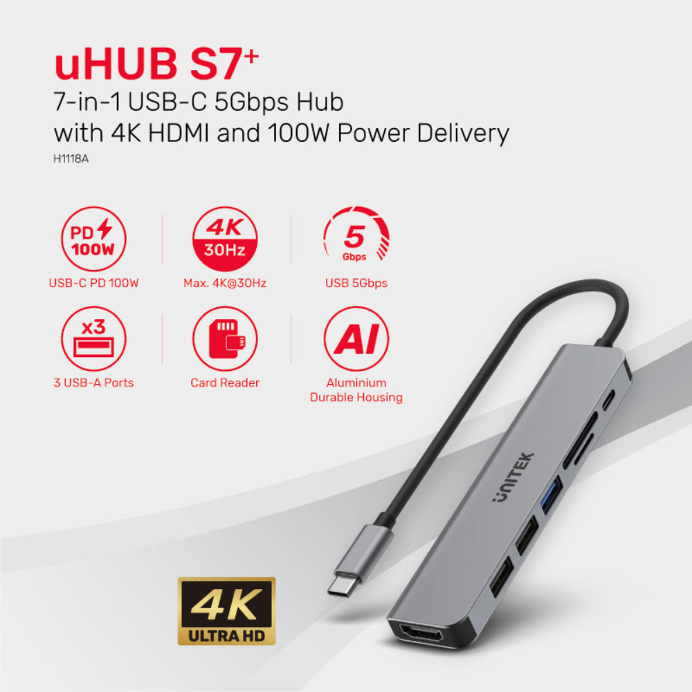 UNITEK-H1118A-uHUB-S7-7-in-1-USB-C-Hub-4 - One Chip Computers