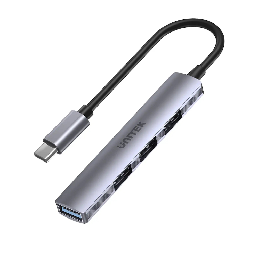 UNITEK-H1208B-uHUB-Q4-USB-C-Hub - One Chip Computers Unitek H1208B uHUB Q4 4-in-1 USB-C to 4-Port USB Hub Aluminum