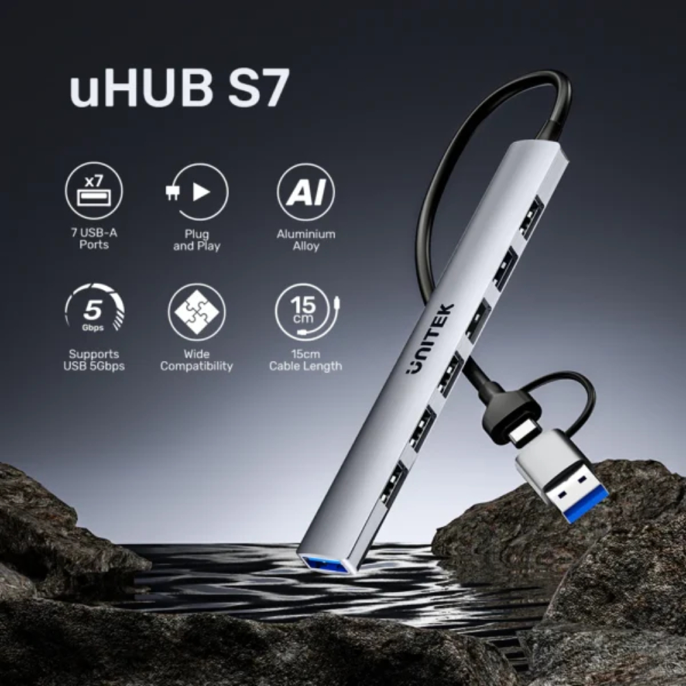 UNITEK-H1209AGY01-uHUB-S7-7-in-1-USB-Hub-04-600x600 - One Chip Computers