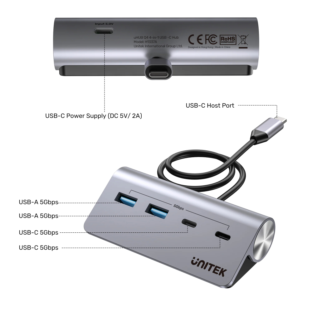 UNITEK-H1337AGY01-uHUB-Q4-4-in-1-USB-C-Hub-09 - One Chip Computers