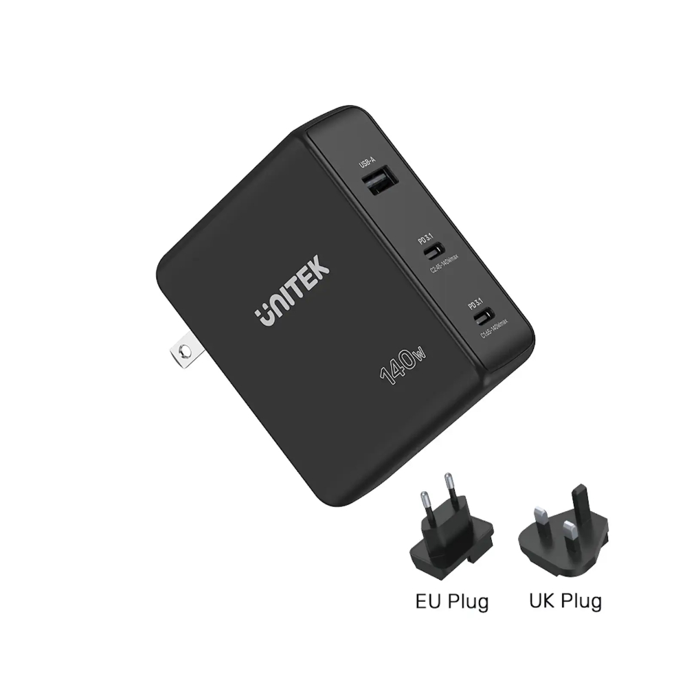 UNITEK-P1115A-140W-PD31-GaN-Wall-Charger-3-Port-Fast-Charger - One Chip Computers