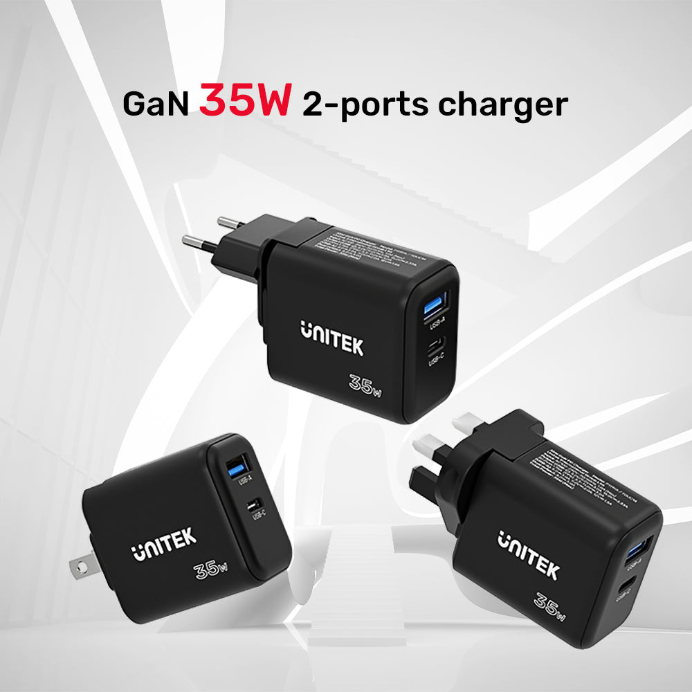 UNITEK-P1119A-35W-GaN-Wall-Charger-US-EU-UK-Plugs-04 - One Chip Computers Unitek P1119A 35W GaN Power Delivery Fast Travel Charger.