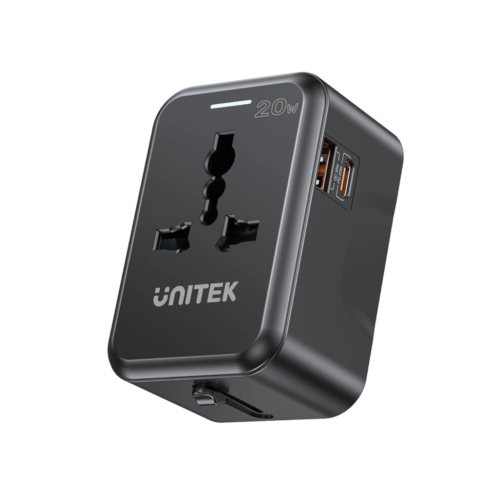 UNITEK-P1120ABK01-20W-Universal-Travel-Adapter-Dual-USB-C-PD- - One Chip Computers