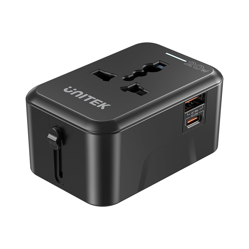UNITEK-P1120ABK01-20W-Universal-Travel-Adapter-Dual-USB-C-PD-2 - One Chip Computers