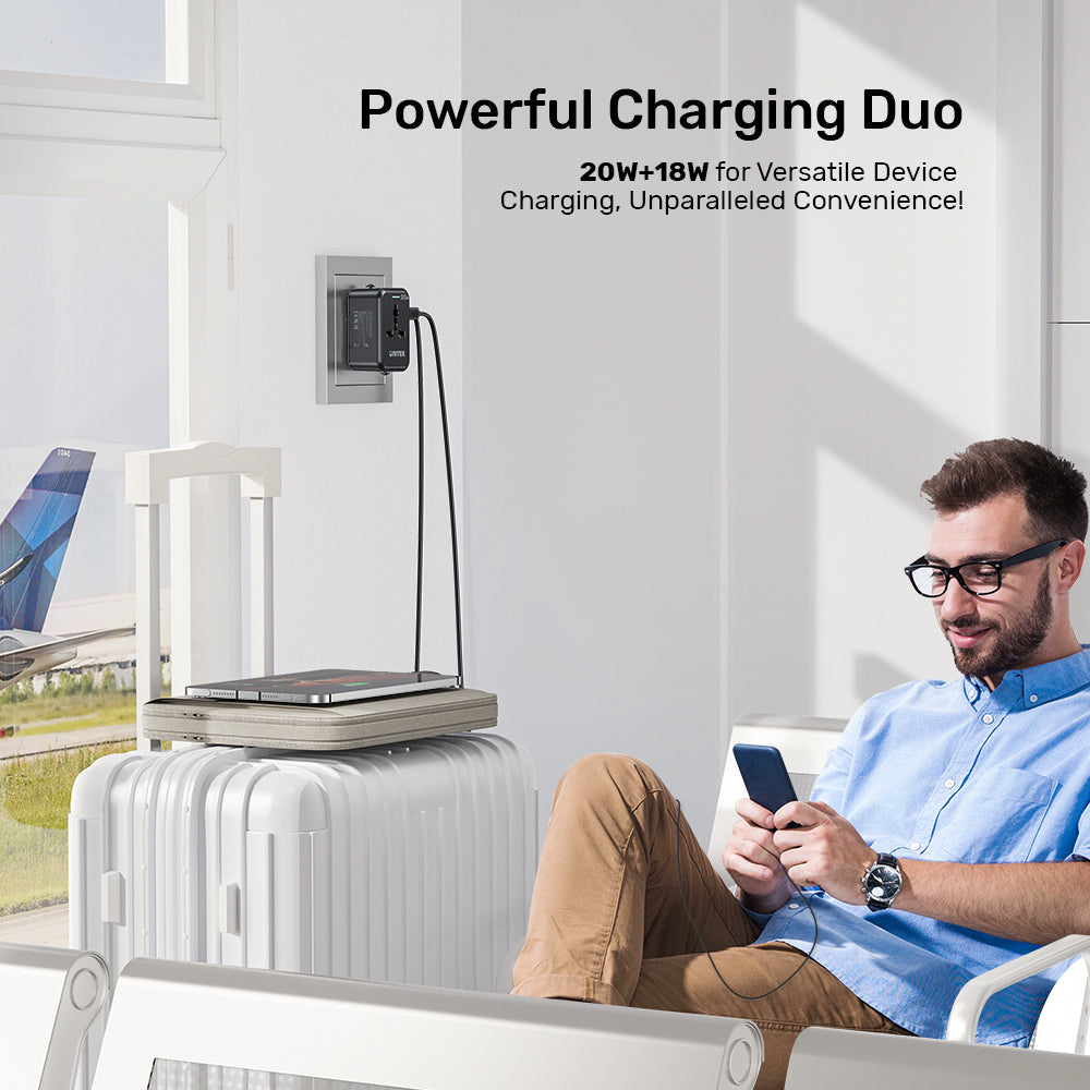 UNITEK-P1120ABK01-20W-Universal-Travel-Adapter-Dual-USB-C-PD-6 - One Chip Computers