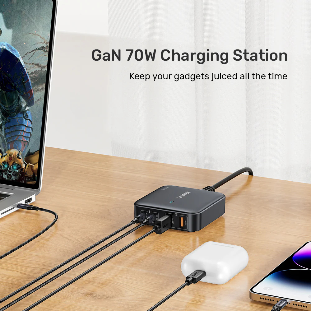 UNITEK-P1228ABK01-EU-70W-Desktop-GaN-Charging-Station-04 - One Chip Computers