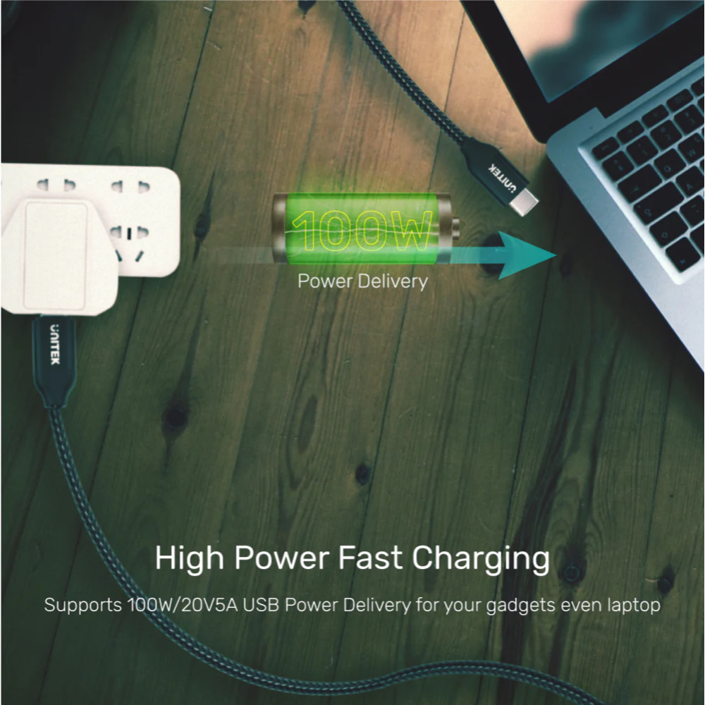 UNITEK-USB-C-100W-PD-Fast-Charging-Braided-Cable-2-Meter-with-Data-04 - One Chip Computers