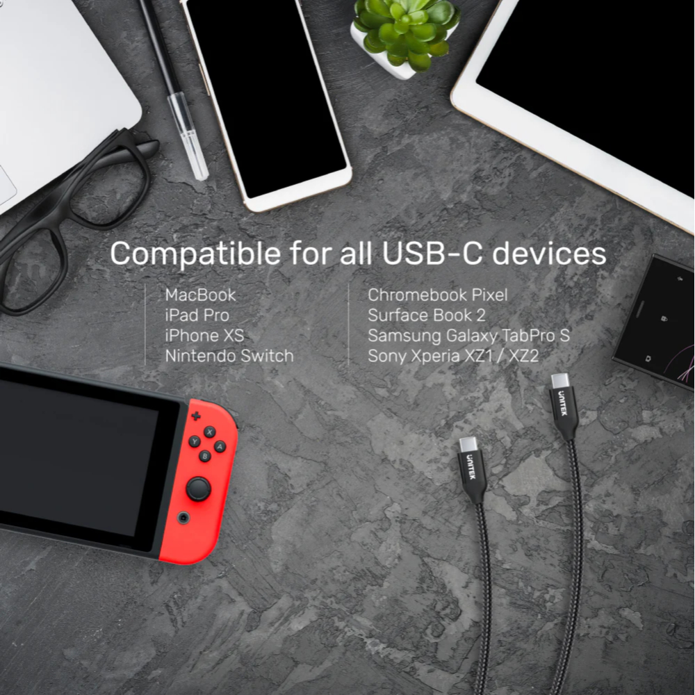 UNITEK-USB-C-100W-PD-Fast-Charging-Braided-Cable-2-Meter-with-Data-05 - One Chip Computers