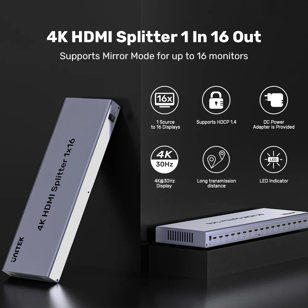 UNITEK-V1137AGY01-EU-HDMI-Splitter-1-in-16-Out-4K30Hz-04 - One Chip Computers
