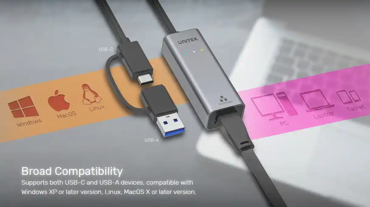 UNITEK U1313C USB-C/USB-A to Ethernet Adapter