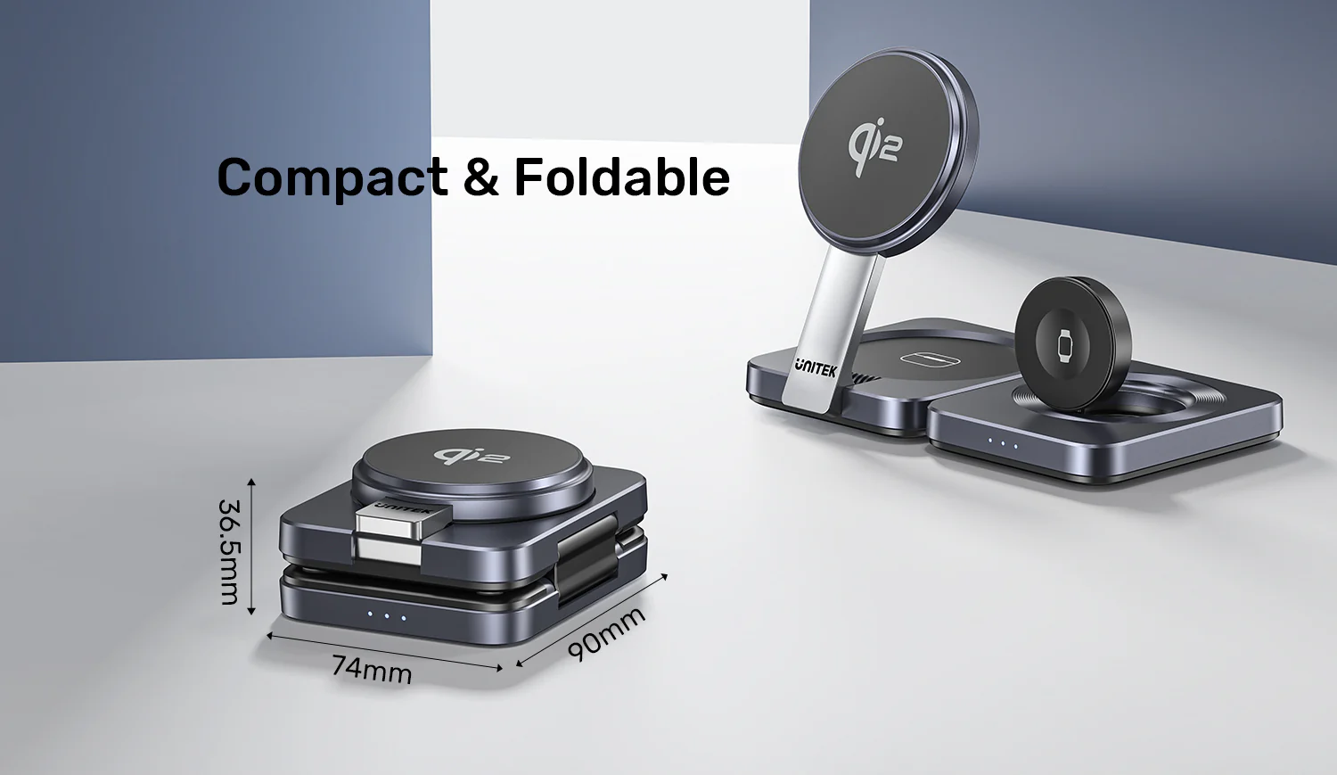 Unitek P1300AGY01 15W Qi2 Foldable 3-in-1 Charging Station