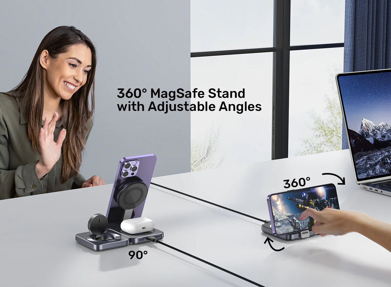 Unitek P1300AGY01 15W Qi2 Foldable 3-in-1 Charging Station
