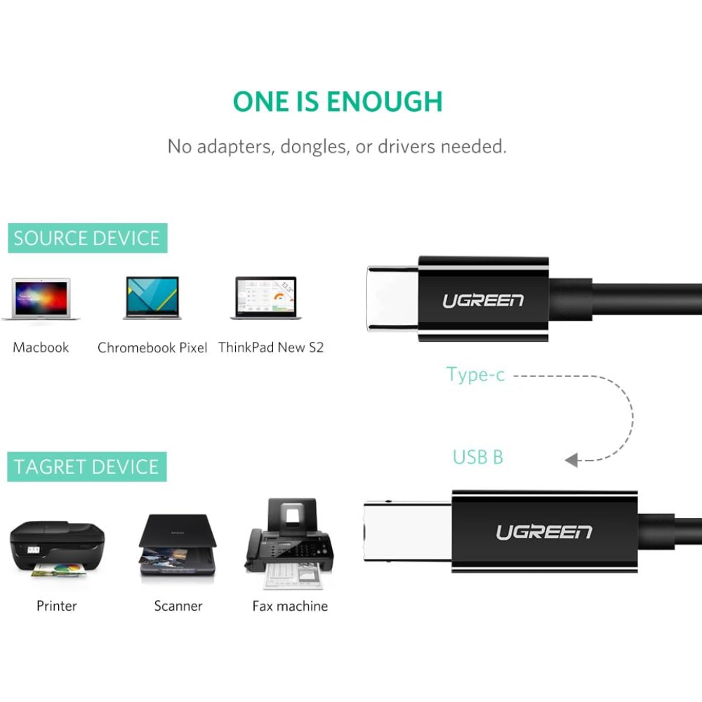 UGREEN-50446-USB-C-to-USB-B-Printer-Cable-2-Meter-02 - One Chip Computers