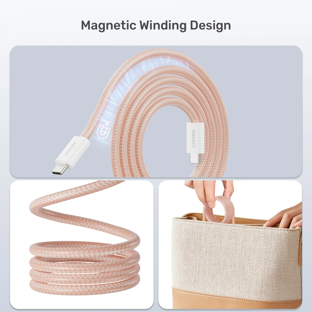 Unitek C14141ACL01-1M Magnetic USB-C M/M Cable 100W 1M Cream Latte - One Chip Computers Unitek C14141ACL01-1M Magnetic USB-C M/M Cable 100W 1M Cream Latte