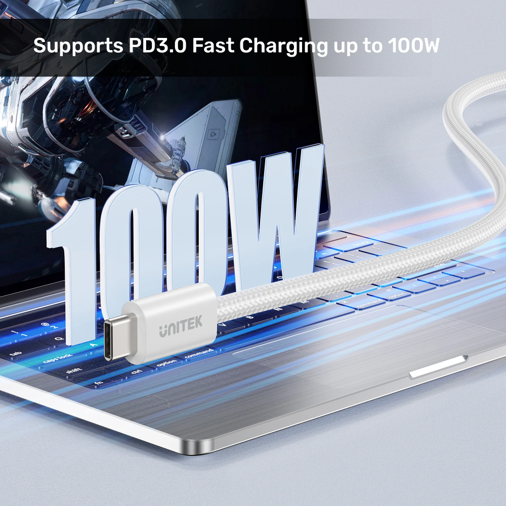 Unitek C14141ACL01-1M Magnetic USB-C M/M Cable 100W 1M Cream Latte - One Chip Computers Unitek C14141ACL01-1M Magnetic USB-C M/M Cable 100W 1M Cream Latte