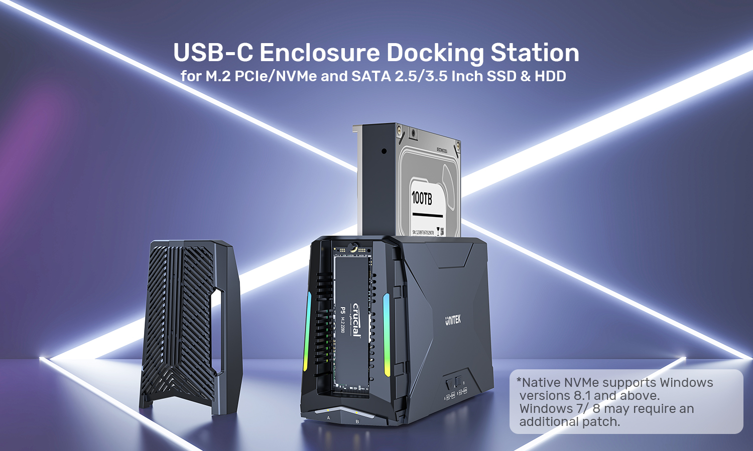 Unitek S1234B01-EU USB-C to M.2 NVMe & SATA HDD/SSD Docking Station