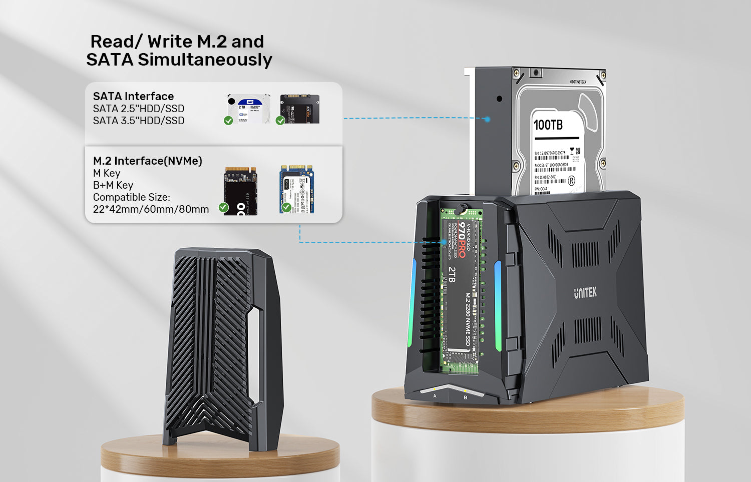 Unitek S1234B01-EU USB-C to M.2 NVMe & SATA HDD/SSD Docking Station