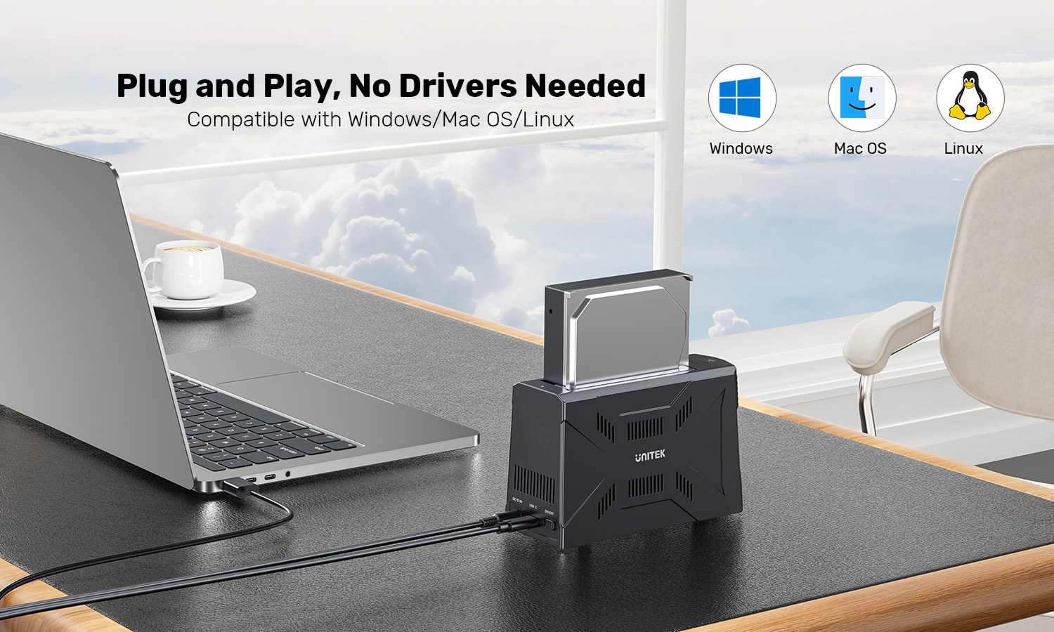 Unitek S1234B01-EU USB-C to M.2 NVMe & SATA HDD/SSD Docking Station