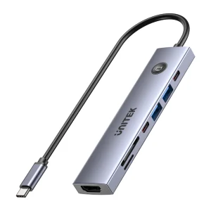 UNITEK H1124AGY01 uHUB S7 PRO 7-IN-1 USB-C TO 1XHDMI, 2XUSB, 1XUSB-C, CARD READER &  PD100W SCREEN ON/OFF BUTTON