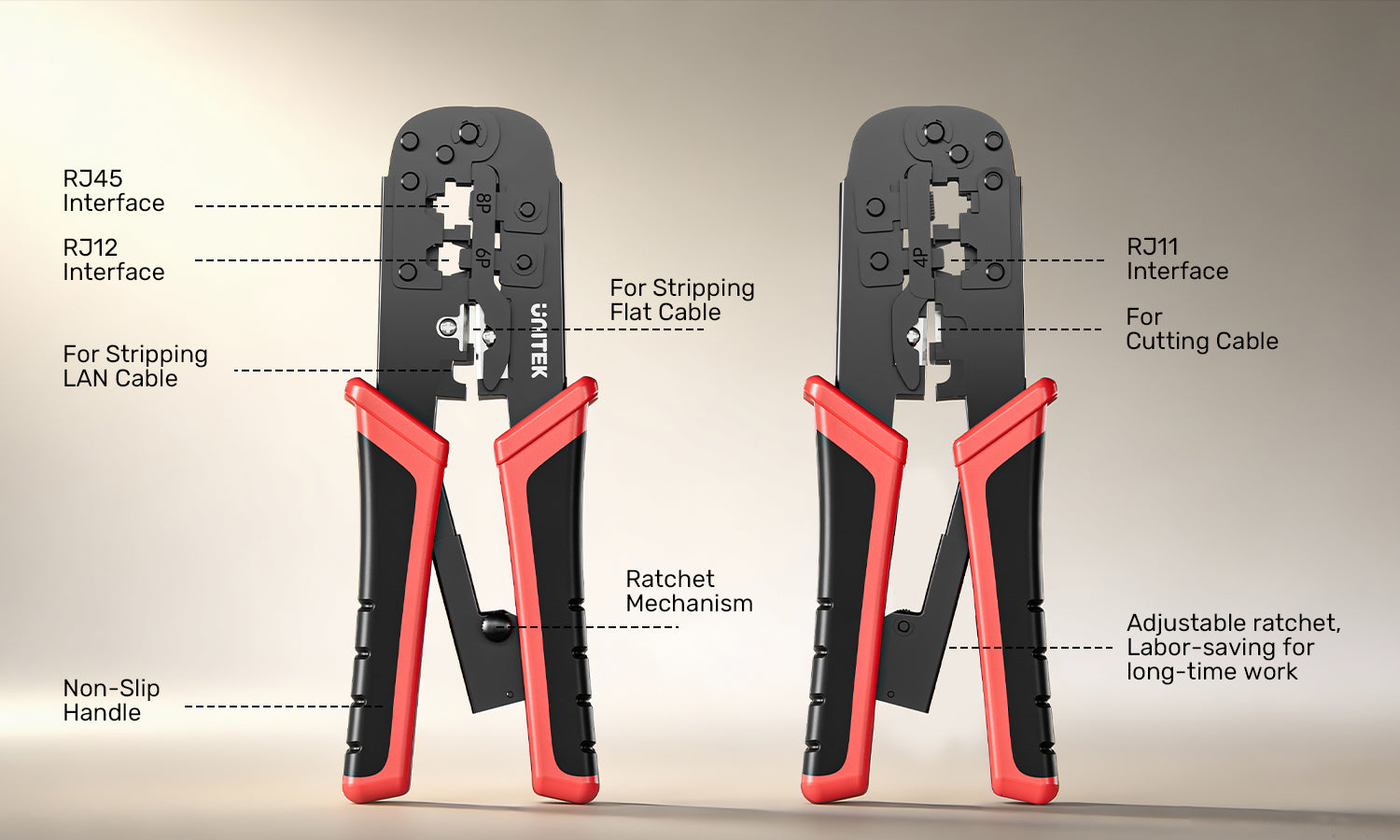 Unitek OT136ARD01 8P/6P/4P Multi-Function Ratchet Network Cable Crimping Tool
