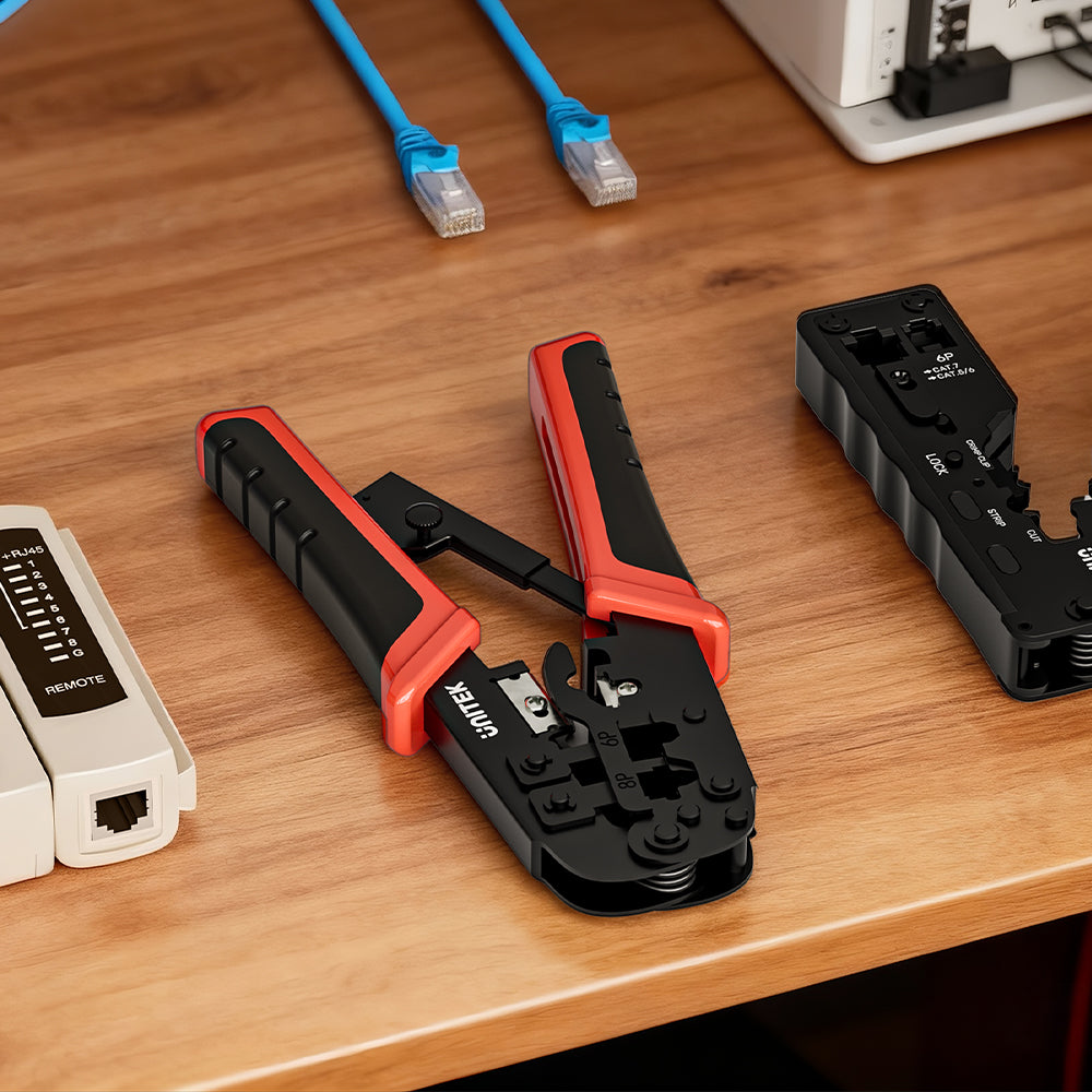 Unitek OT136ARD01 8P/6P/4P Multi-Function Ratchet Network Cable Crimping Tool - One Chip Computers Unitek OT136ARD01 8P/6P/4P Multi-Function Ratchet Network Cable Crimping Tool