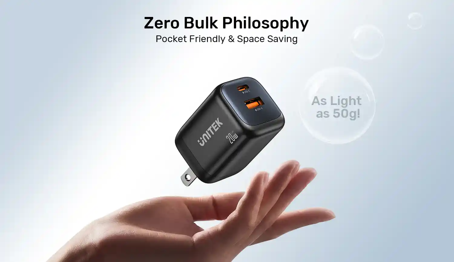 UNITEK P1128ABK01 ZENO 20W Dual-Port GaN Wall Charger 