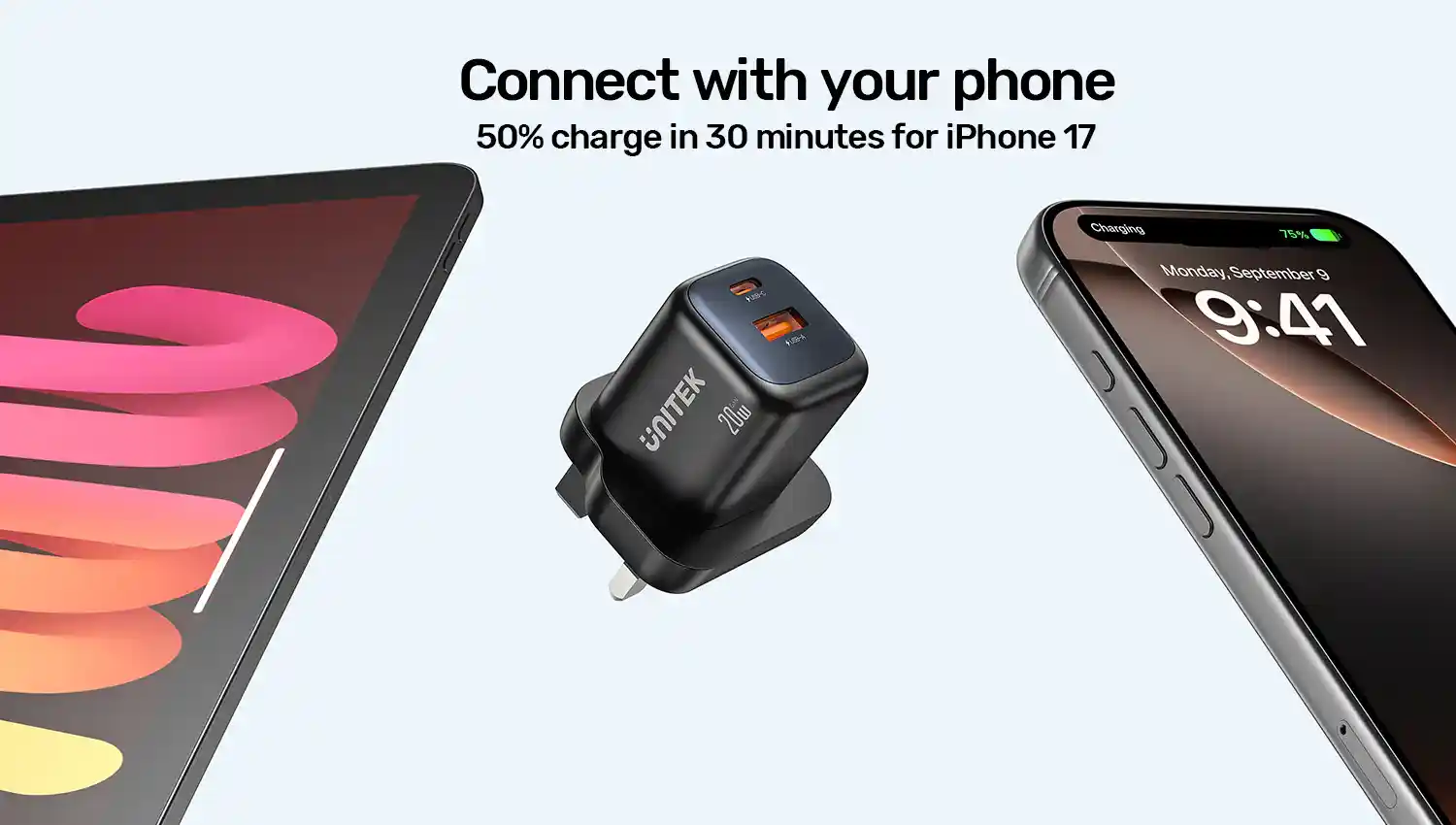 UNITEK P1128ABK01 ZENO 20W Dual-Port GaN Wall Charger 