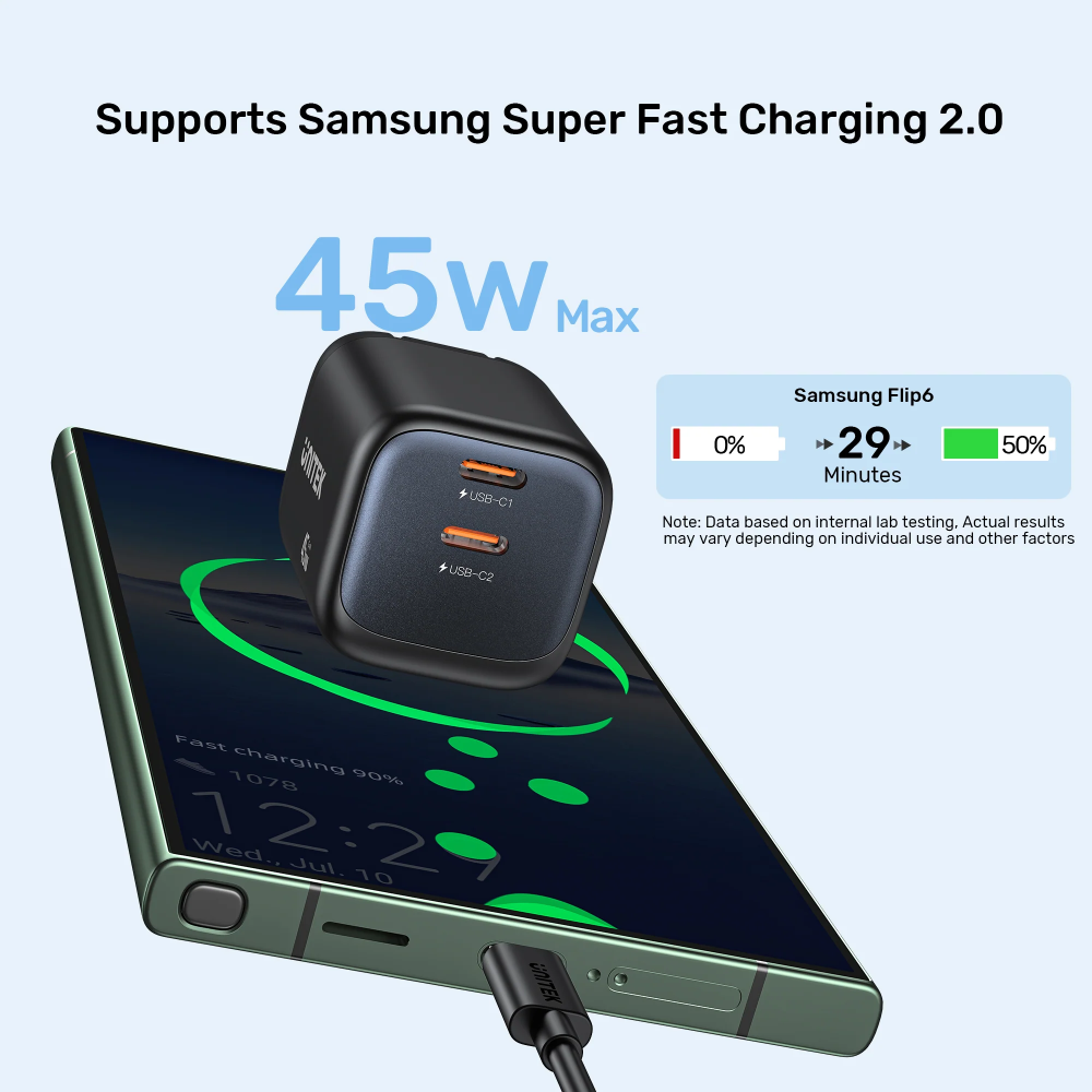 UNITEK-P1129ABK01-EU-Zeno-45W-GaN-Wall-Charger-EU-Plug-Black-06 - One Chip Computers