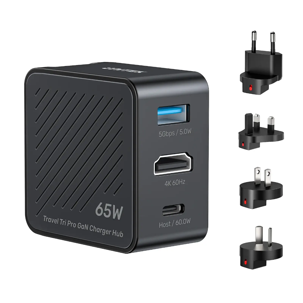 UNITEK P1242ABK01 TRAVEL TRI PRO 65W 3-IN-1 GAN CHARGER 03 - One Chip Computers Unitek P1242ABK01 Travel Tri Pro 65W 3-in-1 GaN Charger Hub