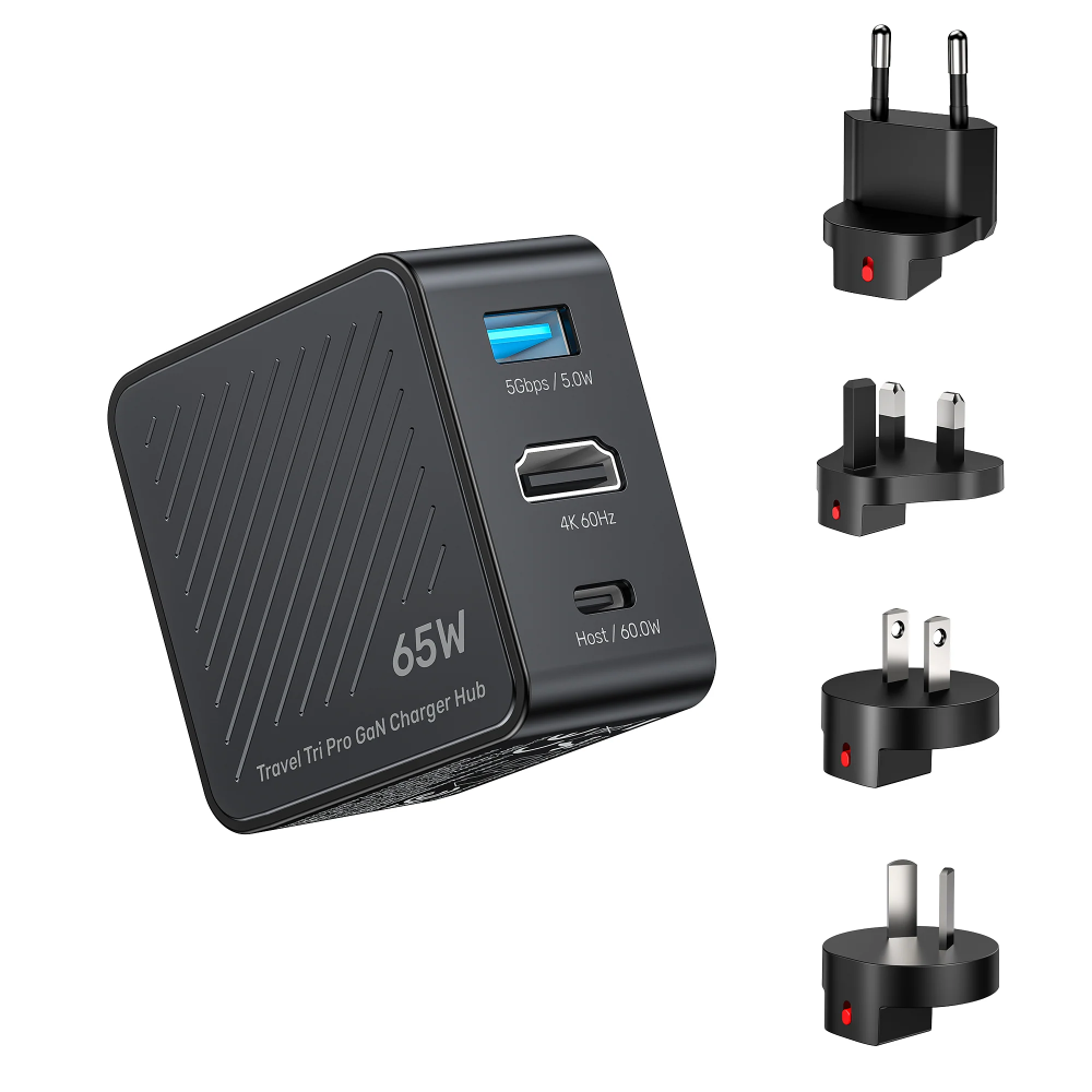 UNITEK P1242ABK01 TRAVEL TRI PRO 65W 3-IN-1 GAN CHARGER 04 - One Chip Computers Unitek P1242ABK01 Travel Tri Pro 65W 3-in-1 GaN Charger Hub