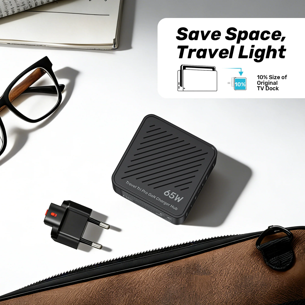 UNITEK P1242ABK01 TRAVEL TRI PRO 65W 3-IN-1 GAN CHARGER 07 - One Chip Computers Unitek P1242ABK01 Travel Tri Pro 65W 3-in-1 GaN Charger Hub