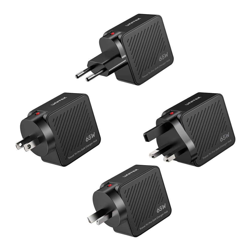 UNITEK P1242ABK01 TRAVEL TRI PRO 65W 3-IN-1 GAN CHARGER 16 - One Chip Computers Unitek P1242ABK01 Travel Tri Pro 65W 3-in-1 GaN Charger Hub