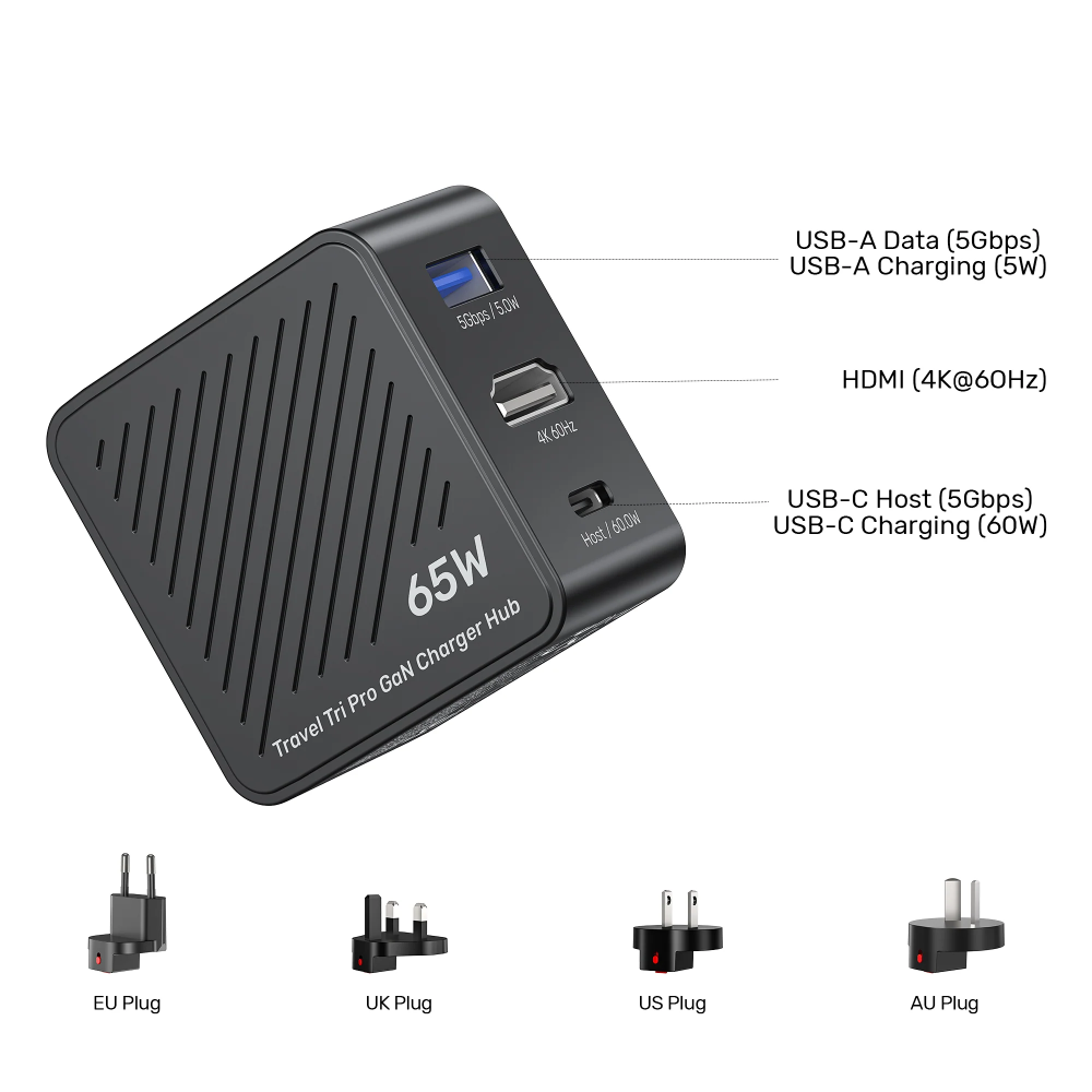 UNITEK P1242ABK01 TRAVEL TRI PRO 65W 3-IN-1 GAN CHARGER 17 - One Chip Computers Unitek P1242ABK01 Travel Tri Pro 65W 3-in-1 GaN Charger Hub