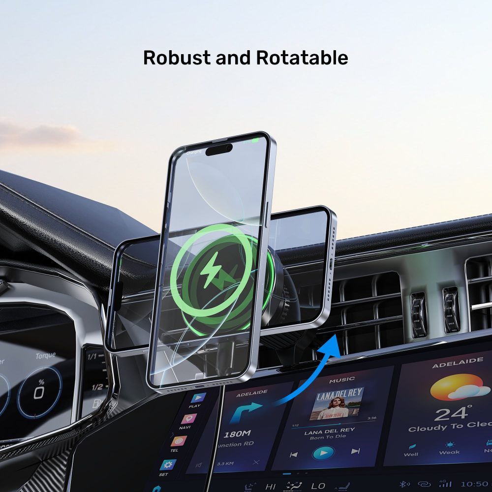 UNITEK P1404ABK01 Qi2 MAGNETIC WIRELESS CAR AIR VENTS CHARGER 15W09 - One Chip Computers Unitek P1404ABK01 Qi2 Magnetic Wireless Car Air Vent Charger