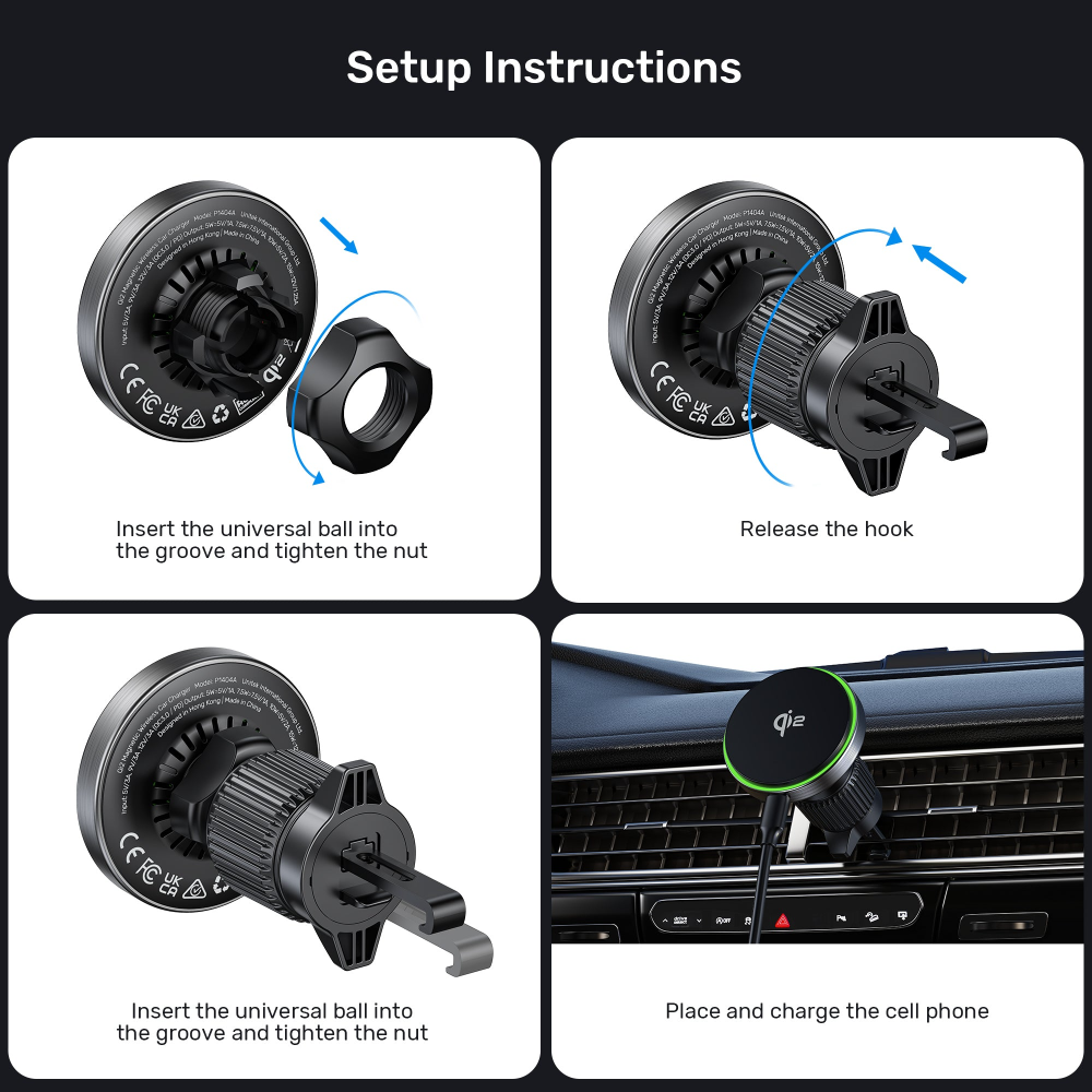 UNITEK P1404ABK01 Qi2 MAGNETIC WIRELESS CAR AIR VENTS CHARGER 15W11 - One Chip Computers Unitek P1404ABK01 Qi2 Magnetic Wireless Car Air Vent Charger