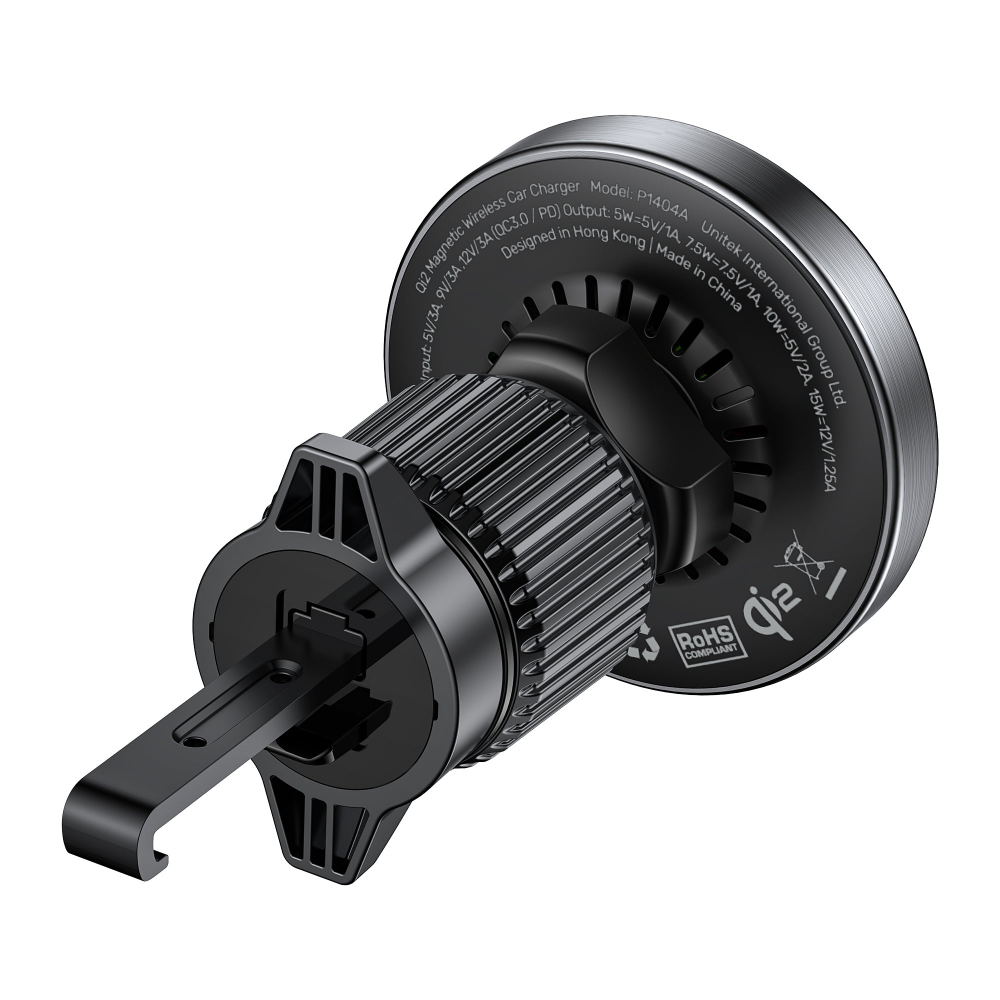 UNITEK P1404ABK01 Qi2 MAGNETIC WIRELESS CAR AIR VENTS CHARGER 15W12 - One Chip Computers Unitek P1404ABK01 Qi2 Magnetic Wireless Car Air Vent Charger