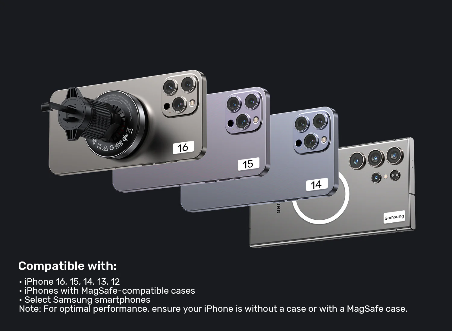 UNITEK P1404ABK01 Qi2 MAGNETIC WIRELESS CAR AIR VENTS CHARGER 15W4 - One Chip Computers Unitek P1404ABK01 Qi2 Magnetic Wireless Car Air Vent Charger