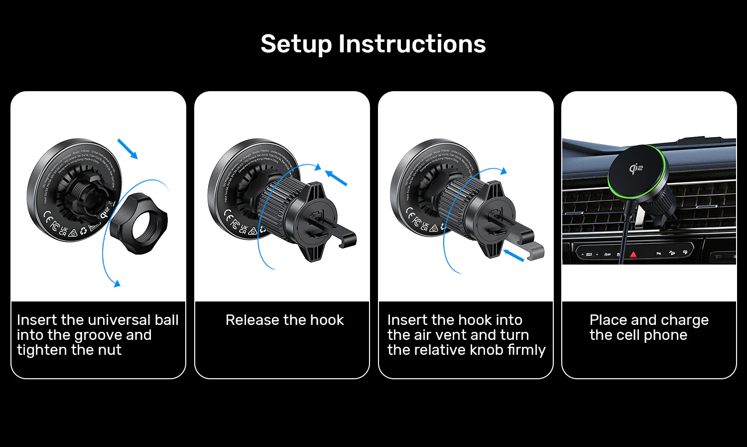 UNITEK P1404ABK01 Qi2 MAGNETIC WIRELESS CAR AIR VENTS CHARGER 15W5 - One Chip Computers Unitek P1404ABK01 Qi2 Magnetic Wireless Car Air Vent Charger