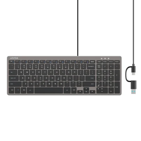 Unitek T053AGY01-US SlimTap Ultra-Light Wired Keyboard 99 Keys Space Gray